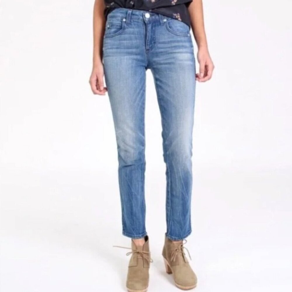 AMO Kate Straight-Leg Mid-Rise Denim Jeans in Blue Gem, 31, EUC
